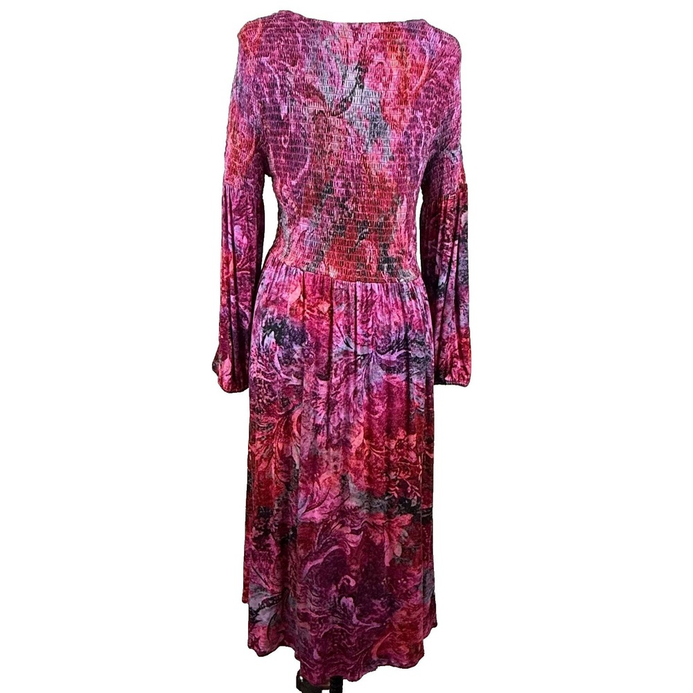 Soft Surroundings Midi Dress Womens PM Pink Purple Velvet Smocked Whimsigoth - Picture 3 of 10